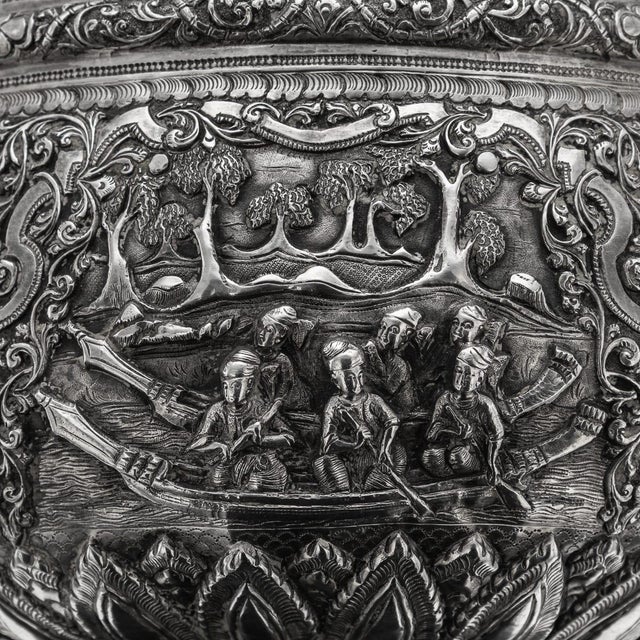 Antique Burmese Repoussé Silver Jataka Tales Bowl, 1910 For Sale - Image 13 of 18
