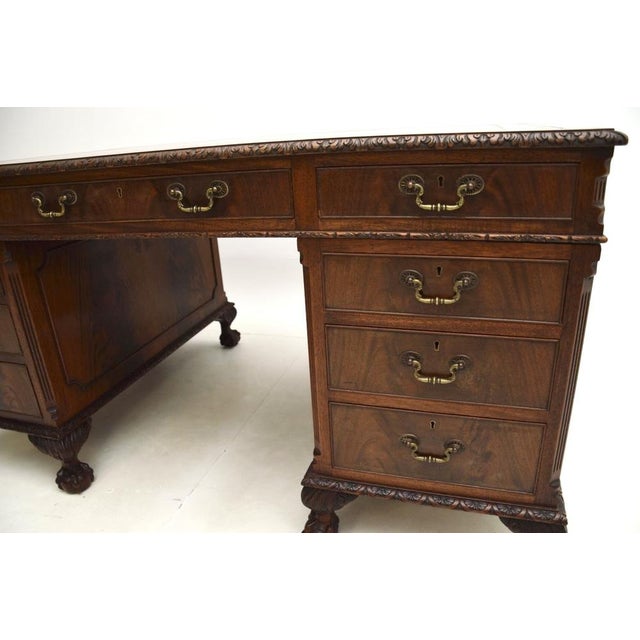 Brown Antique Chippendale Pedestal Desk, 1900s For Sale - Image 8 of 11