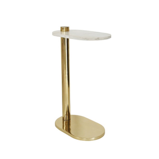 Contemporary Matthew Izzo Home Simeon Polished Brass and Marble Racetrack C Sidetable For Sale - Image 3 of 8