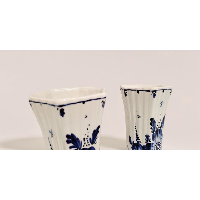 Vintage Blue Hand-Painted Floral Vases from Delft, 1920s, Set of 2 For Sale - Image 10 of 18
