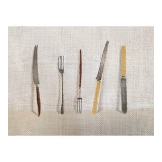 2026 Contemporary 'Knives and Forks No.3' Minimalist Still Life Oil Painting by British Artist Brendan Lancaster, Unframed For Sale