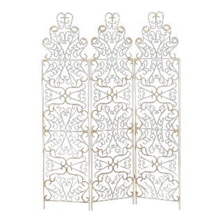 Mid Century Wrought Iron Three-Panel Folding Screen For Sale