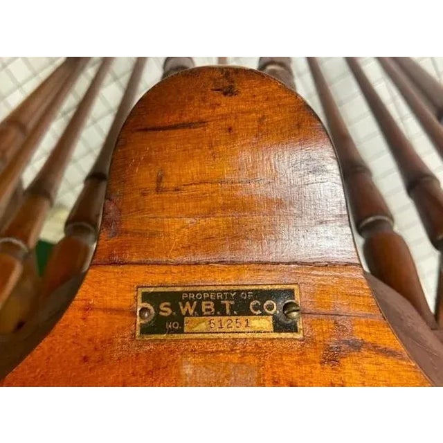 Wood Stickley Brothers Signed Antique Maple Windsor Chair With New Leather and Textile Seat and Back Cushions - Grand Rapids - 1920s For Sale - Image 7 of 11