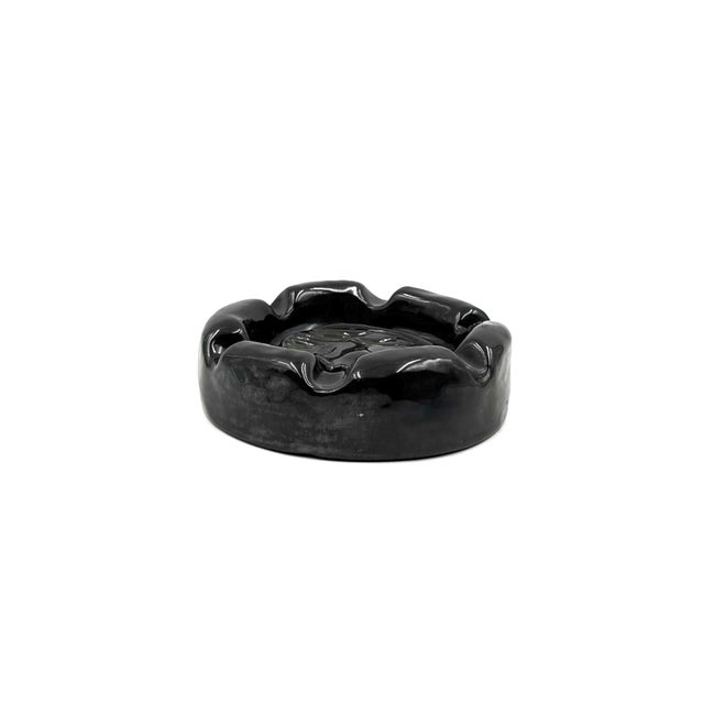 1960s Mid-Century Black Glazed Ceramic Ashtray, Accolay France 1960s For Sale - Image 5 of 11