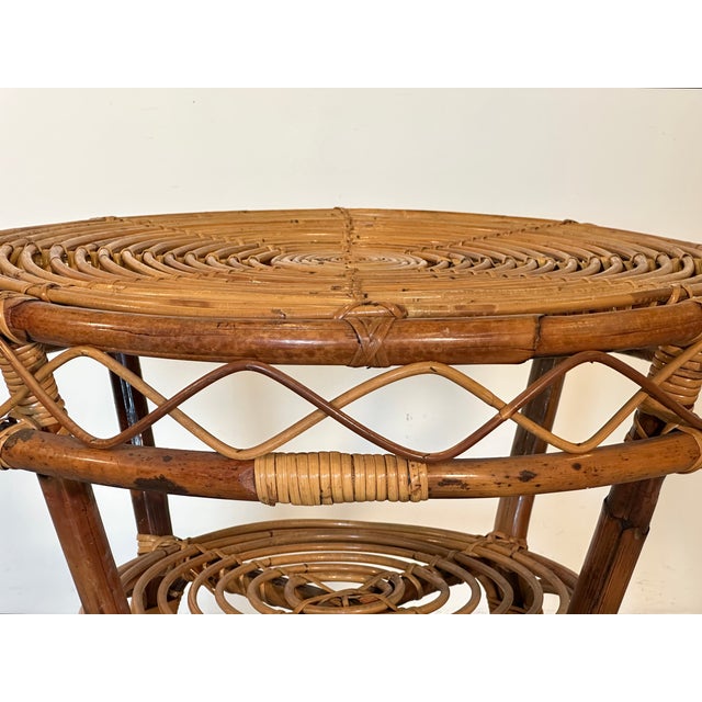 Wood Round Rattan and Bamboo Coffee Table, 1970s For Sale - Image 7 of 9