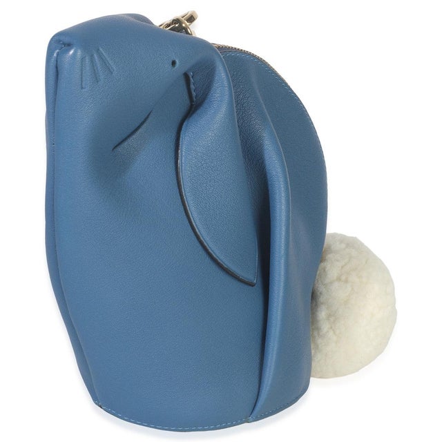 Contemporary Blue Calfskin Shearling Mini Bunny Crossbody For Sale - Image 3 of 8