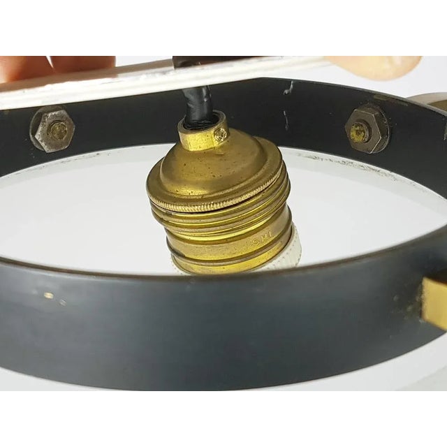 Brown Italian Opaline Glass, Brass & Teak Pendant Lamp, 1950s For Sale - Image 8 of 13