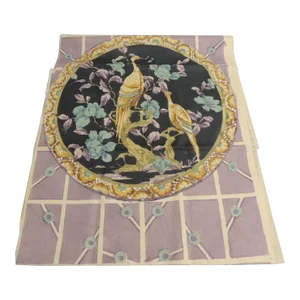 Purple and Black Printed Linen Fabric Panel