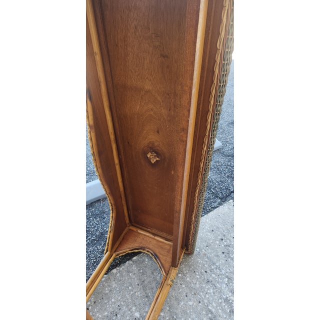 Vintage Wicker Console Table Beautiful Diamond Design Moss Green Paint For Sale - Image 11 of 11