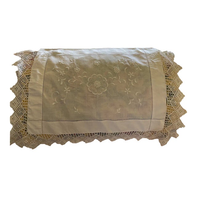 1930s Vintage Boudoir Embroidered Pillow Sham With Floral Design For Sale