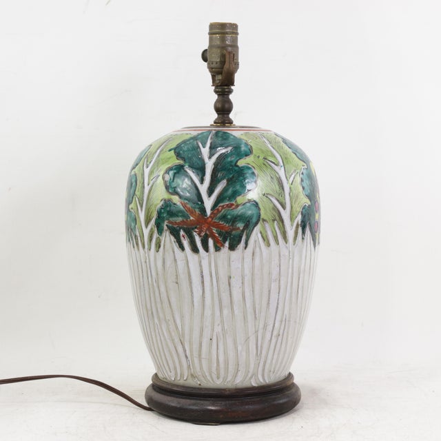 Chinese Antique Chinese Famille Rose Bok Choy Porcelain Table Lamp With Cabbage Leaf and Butterfly Motif For Sale - Image 3 of 16
