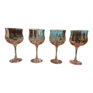 1950s Tiffin Franciscan Wine Goblets in Subtle Pink Crystal in Tulip Shape- Set of 4