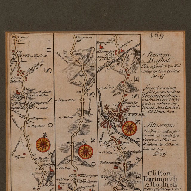 1700's Antique Coaching Road Map, South Devon For Sale - Image 4 of 12