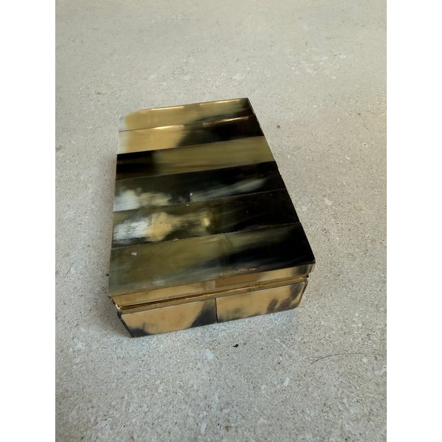 Vintage Horn Veneer Jewelry Box With Brass Trim For Sale - Image 4 of 8