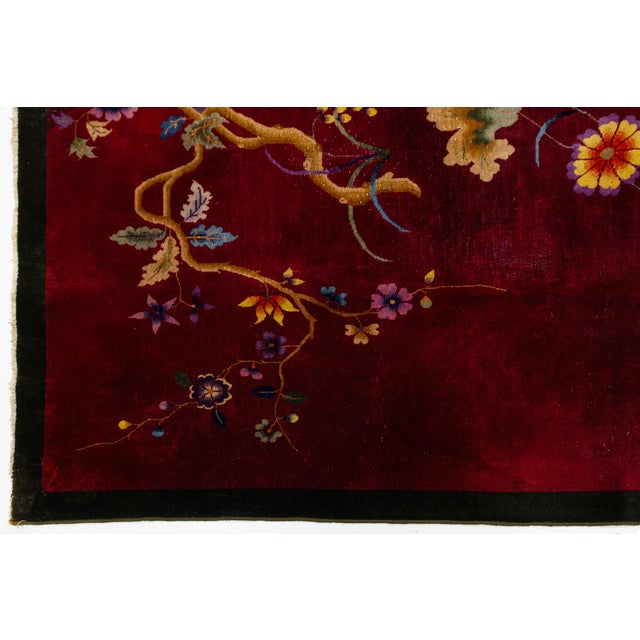 Magenta Antique 1920s Chinese Art Deco Wool Rug in Rich Ruby, Plum & Magenta 9x11 For Sale - Image 8 of 13