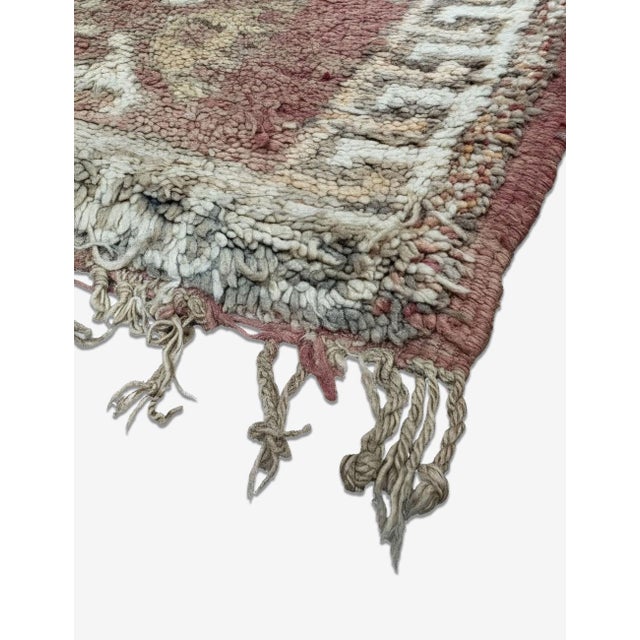 Vintage Moroccan Rug | Handwoven Berber Wool Rug with Neutral Beige Field and Banded Star Motifs This intricately...
