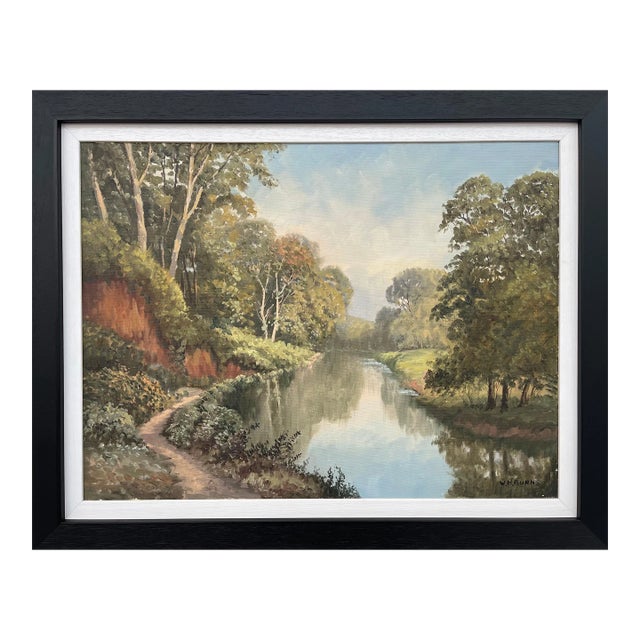 Irish Landscape Art - Vintage Oil Painting of Idyllic River Scene on the Lagan in Ireland by Modern Irish Artist, 1985 Circa For Sale