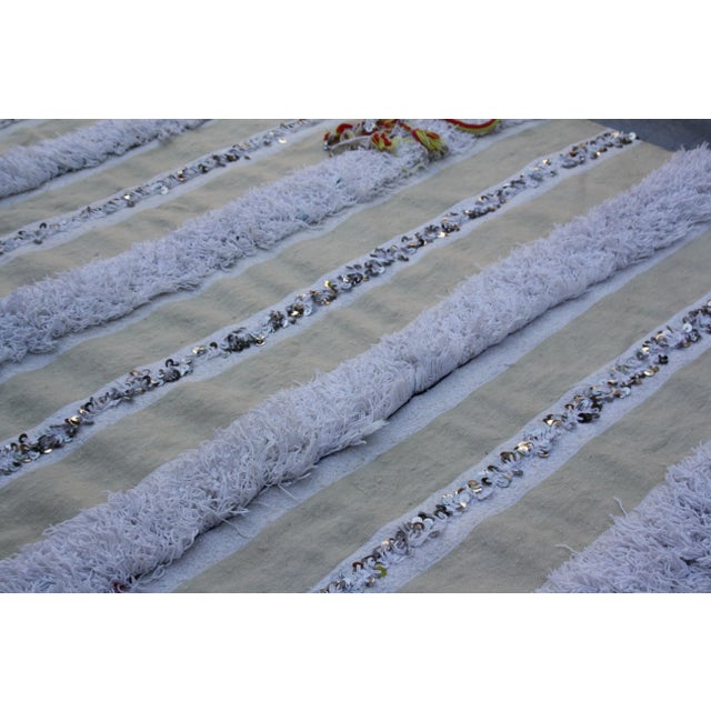 Mid 20th Century Mid 20th Century Moroccan Blanket W/ Stripes & Fringes For Sale - Image 5 of 8