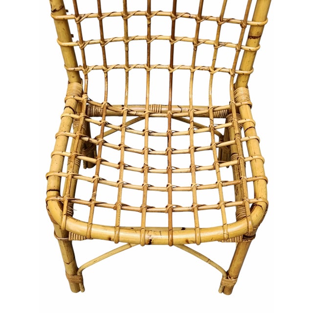 Wood Rattan and Bamboo Chair attributed to Tito Agnoli, Italy, 1960s For Sale - Image 7 of 11