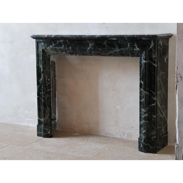 Antique French Deep Green Fireplace with Black Marble For Sale - Image 3 of 11
