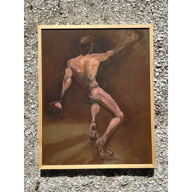 Almond Vintage Boho Original Oil Nude on Canvas For Sale - Image 8 of 10