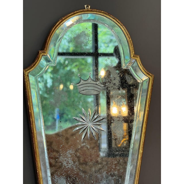 Brass Pair of 20th Century Italian Giltwood Etched Mirror Two-Light Sconces For Sale - Image 8 of 8