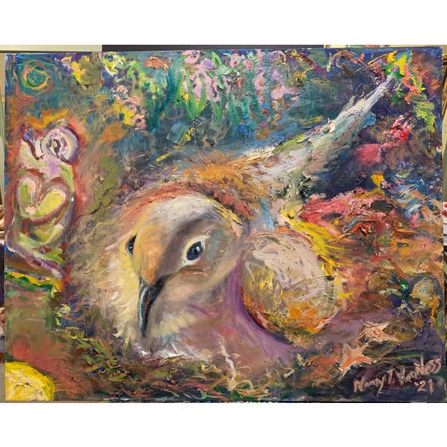 "My Nest". Contemporary, Abstract, Oil Painting, Bird Art For Sale - Image 4 of 7