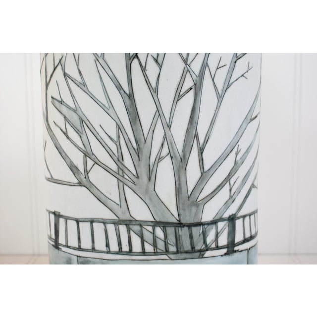 2000 - 2009 Studio Porcelain Oval Vase With Winter Landscape Motif, Signed For Sale - Image 5 of 18