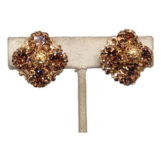 Vintage 1960s Signed Napier Goldtone Faux-Topaz Clip Earrings-2 Pieces For Sale