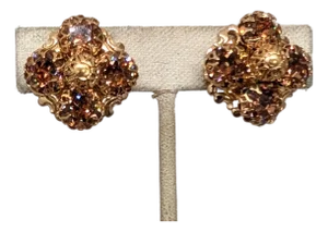 Vintage 1960s Signed Napier Goldtone Faux-Topaz Clip Earrings-2 Pieces