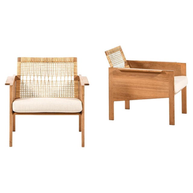 Brown Easy Chairs in Oak and Cane attributed to Kai Kristiansen, 1965, Set of 2 For Sale - Image 8 of 8