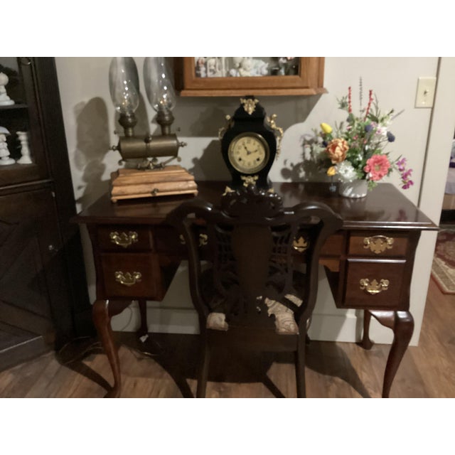 Vintage Mahogany Solid Wood Chippendale Style Executive Desk Excellent For Sale - Image 11 of 12