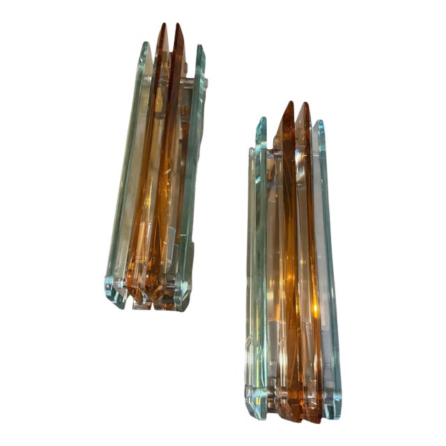 Two 1960s Space Age Thick Glass and Chrome Wall Sconces by Lupi Cristal Luxor For Sale