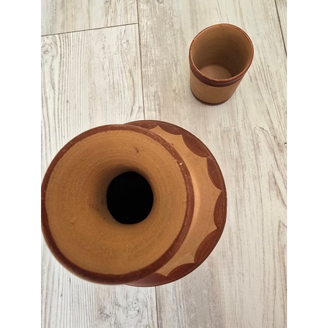 Vintage Folk Art Cuernavaca Mexican Folk Art Terracotta Botellón & Cup Set - 2 Pieces For Sale - Image 12 of 12