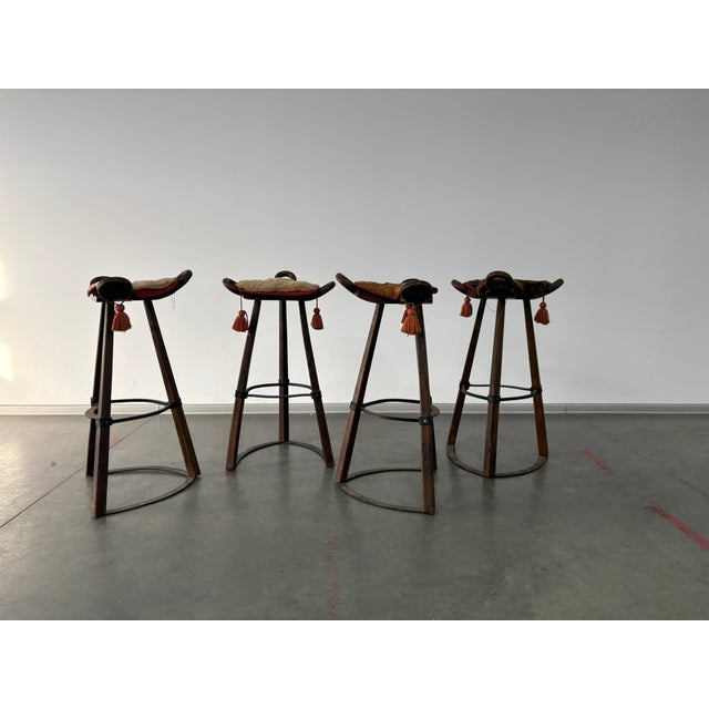Vintage Brutalist Marbella Stools by Sergio Rodrigues, 1970s, Set of 4, in Worn conditions. Designed 1970 to 1979 This...