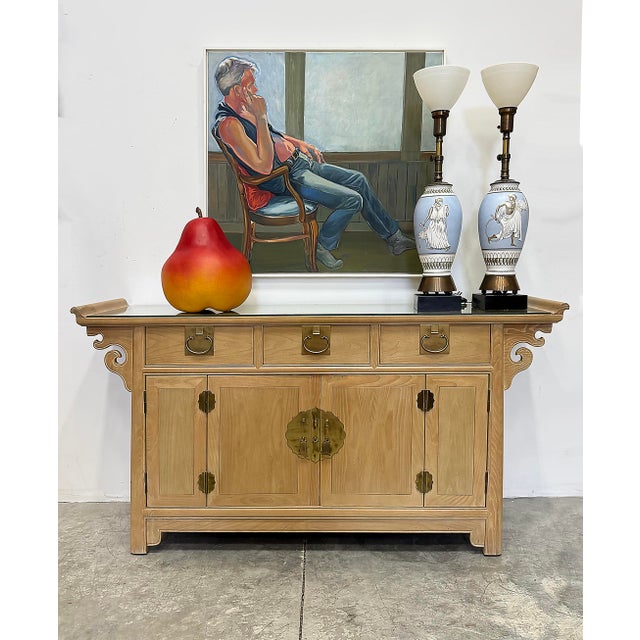 Asian Hollywood Regency Cerused Oak Cabinet, Century Furniture Offered for sale is a 20th-century Hollywood Regency...