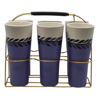 Basket and Orangeade Cups from Erdecor, France, 1950, Set of 7 For Sale