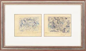 Abel De Moura, Sketches Diptych, Felt-Tip Pen Drawing, Framed