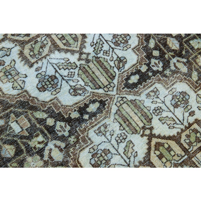 Textile Antique Handmade Mahal Wool Rug With Rosette Design in Brown For Sale - Image 7 of 9