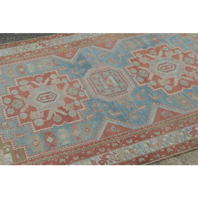 Rug & Kilim Antique Persian Heriz Medallion Rug in Sky Blue and Rust Tones - Rug & Kilim For Sale - Image 4 of 7