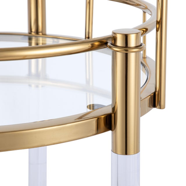 2020s Pasargad Home Crystallin 2-Tier Bar Cart With Gold Accents & Wheels For Sale - Image 5 of 8