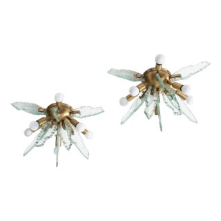 Brass & Chiselled Glass Wall Lights by Gino Paroldo for Dinodei, 1960s, Set of 2 For Sale
