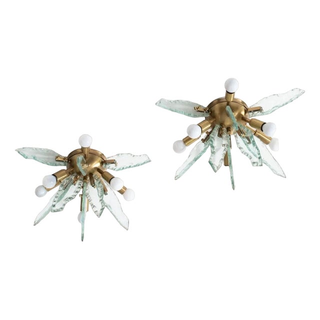 Brass & Chiselled Glass Wall Lights by Gino Paroldo for Dinodei, 1960s, Set of 2 For Sale