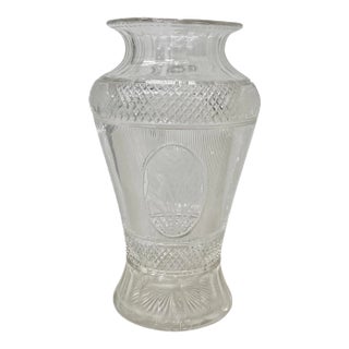 Antique Hand Cut Crystal Vase With Floral & Grape Motif C.1920 For Sale
