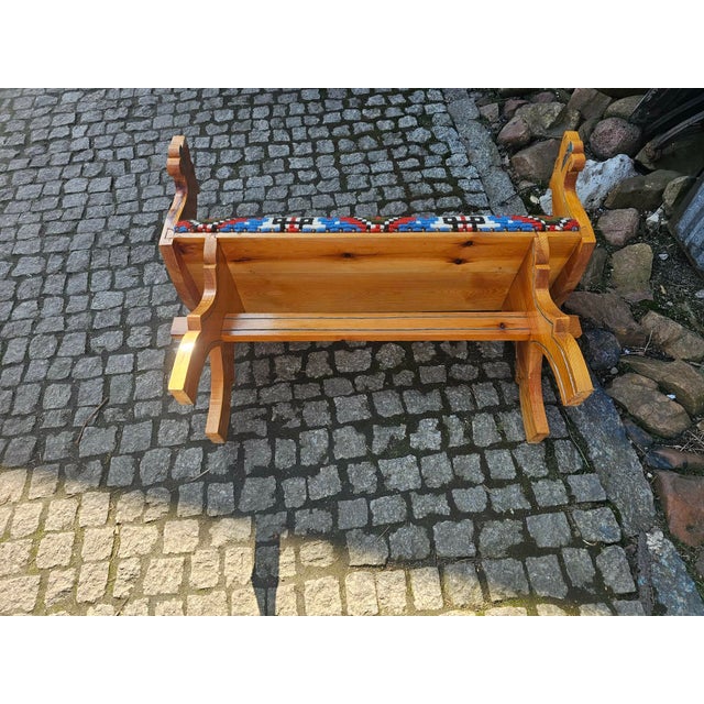 Orange Folk Style Wooden Bench with Carved Dogs, 1960s For Sale - Image 8 of 9