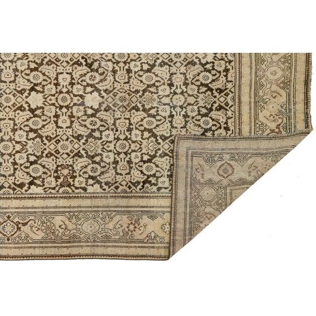 Antique Malayer Runner Rug With Allover Herati Design, Neutral Muted Earth Tones For Sale - Image 4 of 12