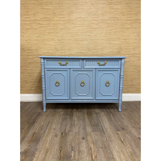 Vintage Broyhill Faux Bamboo Server Lacquered in French Blue Chairish