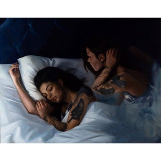 Entre Sueños by Ximena Rendon | Oil on aluminum panel Painting of a woman sleeping beside her reflection. For Sale