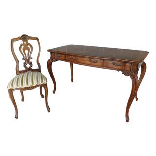 Weiman Tables French Louis XV Style ⁣⁣⁣Parquetry Inlaid Writing Desk 52"w For Sale