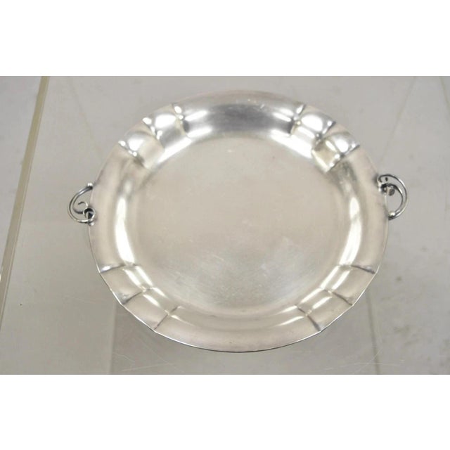 Silver Vintage Denmark Art Nouveau Round Silver Plated Dish With Scrolling Handles For Sale - Image 8 of 9